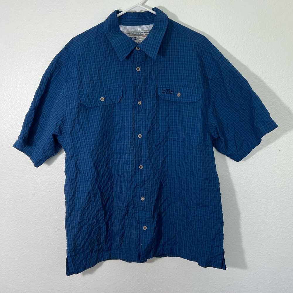 MEN’S AFTCO VENTED FISHING SHIRT - SHORT SLEEVE BLUE PLAID